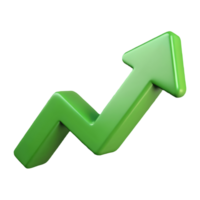 3D Green Upward Arrow Symbolizing Growth and Progress on a transparent background, png