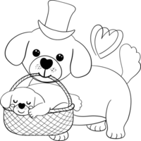 father's day dog and cub coloring page in flat cartoon outline style black and white illustration png