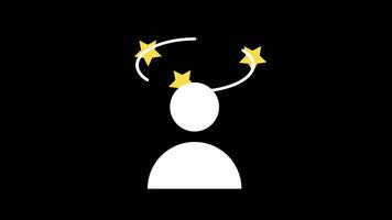 An abstract representation of dizziness featuring a human figure with spinning stars above, symbolizing disorientation and imbalance in motion. video