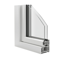 Close up view of a white framed window with glass panes isolated on a solid color surface transparent background png