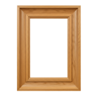 A rectangular wooden picture frame with a light brown finish centered on a solid white setting view transparent background png