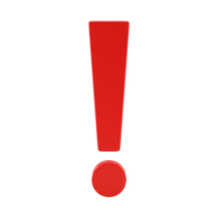 A vivid crimson exclamation point stands out against a completely white and featureless space around it transparent background png