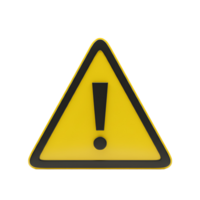 A yellow triangle warning sign with a exclamation point on a white colored plain setting rendering transparent background png