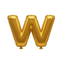 A shiny golden balloon in the shape of the letter w floating against a white colored setting transparent background png