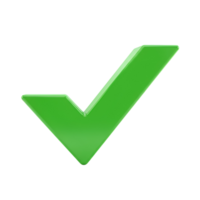A single green check mark symbol isolated against a plain white solid color studio rendering image view transparent background png