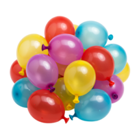A vibrant collection of colorful balloons clustered together on a solid white surface creating depth transparent background png