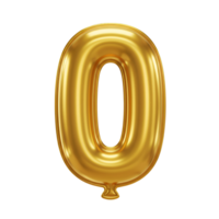 A shiny golden balloon shaped like the digit zero floats against a white and simple setting alone transparent background png