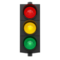 A traffic signal with red yellow and green lights illuminated against a solid white space around it transparent background png