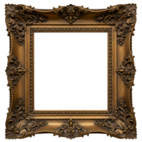 Ornate golden picture frame with intricate designs and a white center space for displaying art transparent background png