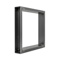 Metallic rectangular frame structure isolated against a white and plain colored space view from an angle transparent background png
