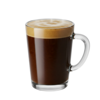 A clear glass mug filled with a beverage topped with foam on an isolated plain background scene view transparent background png