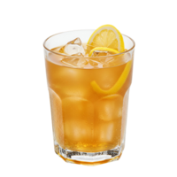Refreshing beverage in a clear glass with ice and lemon slice on a plain color isolation transparent background png