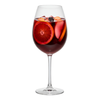 A wine glass filled with a red beverage and fruit slices on a plain isolated background image view transparent background png