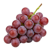 A bunch of fresh red grapes with a green stem isolated on a plain solid color backdrop view from above transparent background png