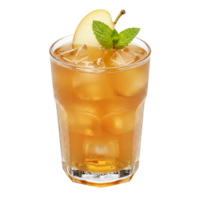 A refreshing beverage in a glass with ice cubes pear slice and mint leaves on an isolated area transparent background png