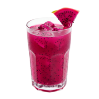 A refreshing glass of pink dragon fruit juice with garnish on a plain color isolated background image transparent background png