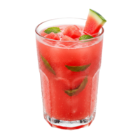 Refreshing watermelon drink in glass with mint and ice cubes on a plain white surface view from front transparent background png