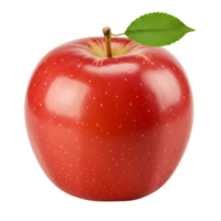 A single vibrant red apple with a green leaf on a plain contrasting solid color environment space transparent background png