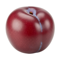 A single ripe plum with a smooth skin surface and a small stem on a plain studio style setting transparent background png