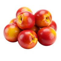 A pile of several ripe nectarines with smooth skin and vibrant colors stacked against a plain space transparent background png