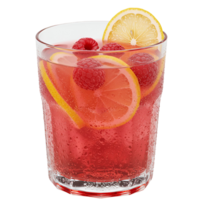 Refreshing raspberry lemonade in a glass with lemon slices and raspberries on a plain setting look transparent background png