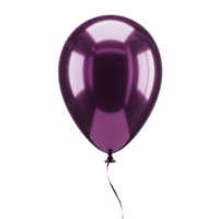 A shiny purple balloon with string floating against a plain backdrop in a studio setting alone centered transparent background png