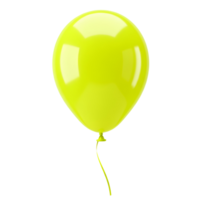 Isolated image showing a single vibrant chartreuse balloon with a curly ribbon on a plain setting transparent background png