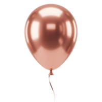 A shiny rose gold balloon floating with a ribbon attached to it against a plain background view transparent background png