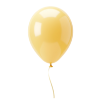 A single yellow balloon floating upwards with a ribbon against a plain contrasting space around it transparent background png