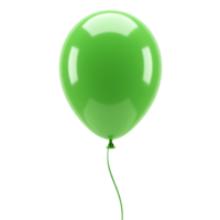 A single green balloon floating with a ribbon against a plain studio type setting isolated view transparent background png