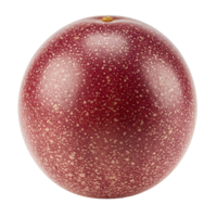 Isolated passion fruit with a speckled surface and a small stem on a plain solid color space around it transparent background png