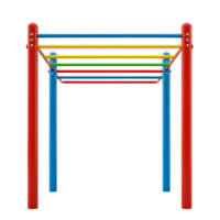 Colorful playground equipment with red blue yellow and green bars on a plain background view from front transparent background png