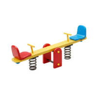 A vibrant seesaw with red and blue seats and a yellow beam against a plain simple background view transparent background png