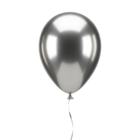 Isolated shiny silver balloon with ribbon floating in the air against a plain solid color backdrop transparent background png