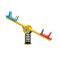 A colorful seesaw with a yellow beam and a spring base isolated on a plain studio setting view transparent background png