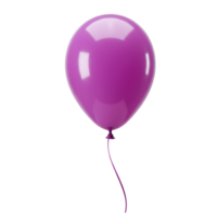 Isolated purple balloon with a ribbon floating against a plain studio style presentation space transparent background png