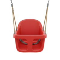 Isolated image of a vibrant red baby swing with rope supports against a plain backdrop view centered transparent background png