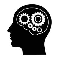 Think Concept Design. Human head with gears inside, symbolizing technology, engineering, and innovation. Cogwheel mechanics integrated into the brain for problem solving and creativity. vector