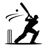 Cricket player silhouette in action pose. illustration of a batsman, bowler, or fielder. Perfect for sports designs, team logos, and tournament graphics. vector