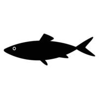Black fish silhouette illustration, isolated on white background. Simple and minimalist design, ideal for logos, branding, and marine themed graphics. vector