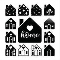 Set of Cute House Icons with Heart Shapes vector