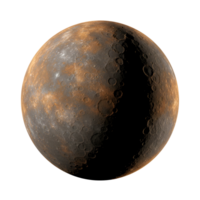 A celestial body with craters and varying shades of gray and brown against a plain surrounding area transparent background png