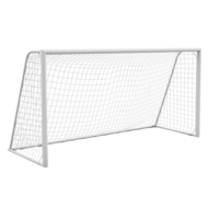 A white soccer goal with a net is presented against a plain isolated studio style presentation image transparent background png