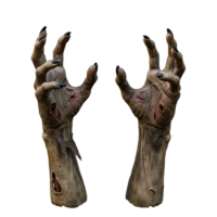 Two zombie hands reaching up with long fingernails against a plain isolating presentation space transparent background png