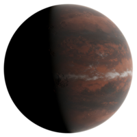 A planetary body with a reddish surface and a bright band visible against a neutral space setting transparent background png