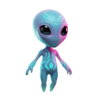 Illustration of a light blue alien with glowing patterns standing on a transparent surface transparent background png