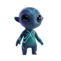 A blue alien character with glowing markings standing on a plain isolated background in a studio shot transparent background png