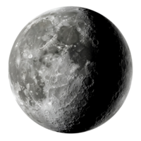 Detailed view of a lunar phase showing craters and textures against a plain surrounding space transparent background png