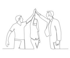 A community high-fiving each other. Community concept continuous one-line drawing. vector