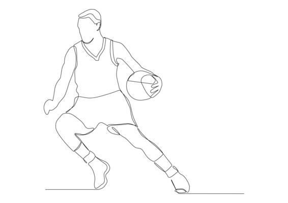 Continuous One Line Drawing of Basketball Player.